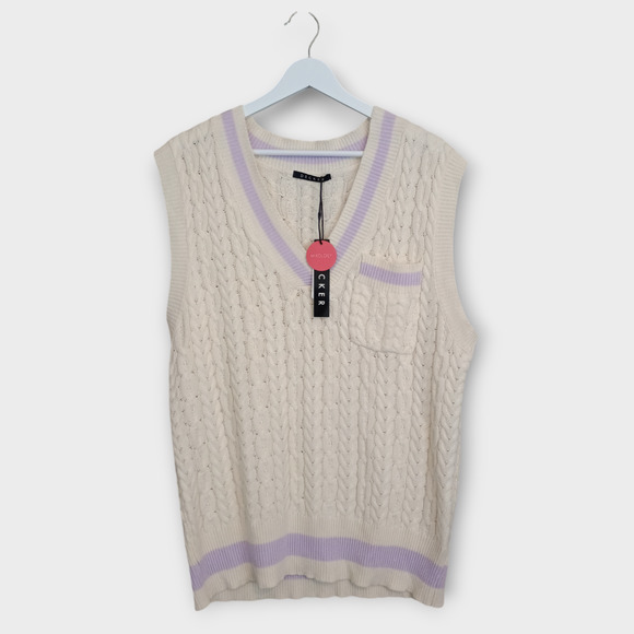 Mixology Decker Vest Womens Small Lilac Cable Knit Oversized Preppy Y2K Sweater - Picture 1 of 10